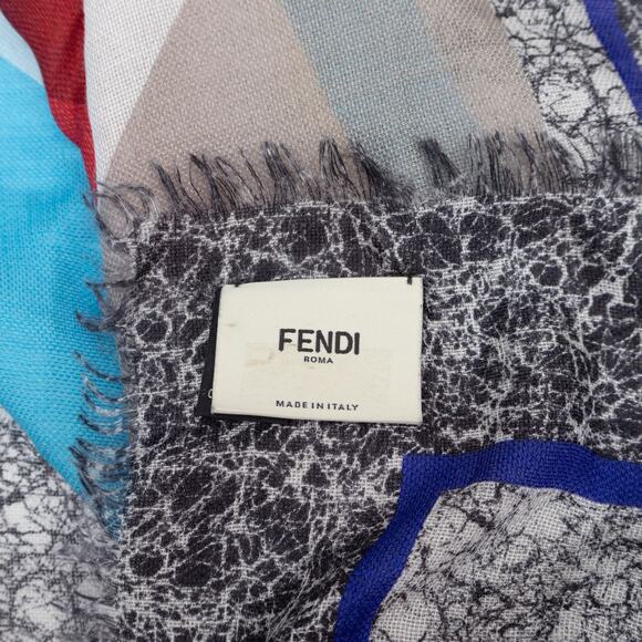 FENDI Abstract Geometric Birds Wool/Silk Square Scarf Shawl - Picture 6 of 9